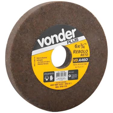 Imagem de Rebolo Reto 6``x3/4`` Grão 46 Marrom Vonder - 12.59.634.046