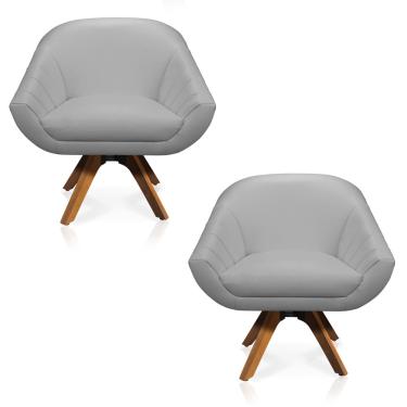 Imagem de Kit 02 Poltronas Giratória Giovana Corino Cinza Base Madeira MM30 - D'Rossi