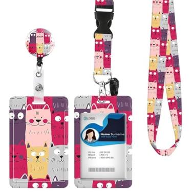 Imagem de Porta-crachá de identificação com cordão retrátil e chaveiro, carretel de crachá com clipe de mosquetão giratório, fofo, engraçado, com etiqueta de nome, cordão, protetor de identidade, clipes para