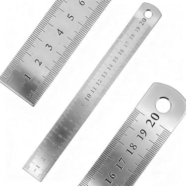 Imagem de 2 réguas de aço inoxidável, 2 tamanhos de réguas de borda reta com métrica de polegadas, régua de metal para desenho, casa, escritório, engenharia (20 cm + 30 cm)
