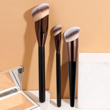 Imagem de Conjunto de pincéis de maquiagem de 3 peças, perfeito para criar belos looks de maquiagem, fácil de viajar, polir, misturar e construir (café preto)