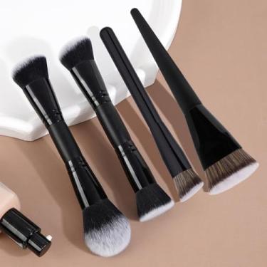 Imagem de Conjunto de pincéis cosméticos, 4 peças, base, pó, contorno, corretivo, pincéis de maquiagem para olhos para creme bronzeador líquido, pincéis faciais Kabuki, maquiagem preta
