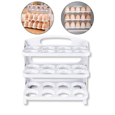 Imagem de Porta 24 Ovos 3 Andares Branco Cozinha Geladeira Organizador