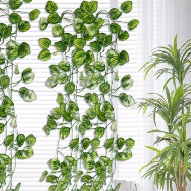 Imagem de Guirlanda de hera artificial, trepadeiras falsas, cenário de vegetação falsa para decoração de parede de festa de casamento, folhas de melancia