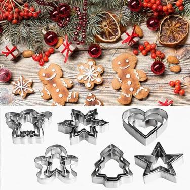 Imagem de Conjunto de 18 peças de cortadores de biscoito, aço inoxidável, elementos de Natal, 6 formas de 3 tamanhos, cortador de biscoito para bolo, queijo, sanduíche, pastelaria e frutas