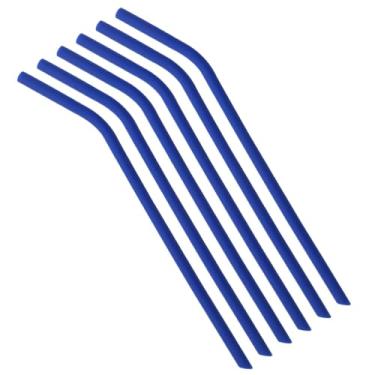 Imagem de Conjunto de 6 canudos reutilizáveis de silicone azul escuro, canudos, 25 cm, design de dobra pequena, não é fácil de deformar, adequado para chá de leite, suco, bebidas carbonatadas, piqueniques de