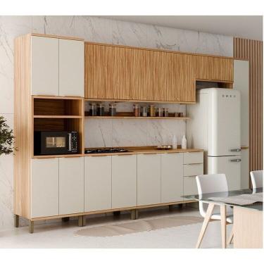 Imagem de Cozinha Modulada Completa 7 Peças 16 Portas Com Tampo 385cm 100% Mdf Noruega Espresso Móveis Amêndoa-off White