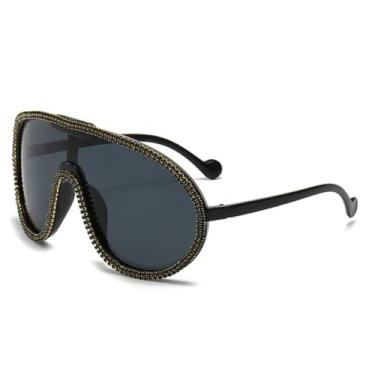 Imagem de HCPIHF Óculos de sol femininos de luxo, armação grande retrô, óculos de sol da moda para mulheres (preto-preto)