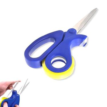 Imagem de Tesoura 2 em 1 e cortador distribuidor de fita adesiva transparente integrado - Dispensador de fita multifuncional de mesa para embrulho de presente, tesoura multiuso com 1 fita para escritório