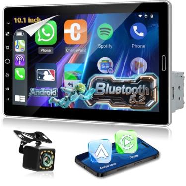 Imagem de NHOPEEW Rádio com tela sensível ao toque DIN único: tela sensível ao toque ajustável de 10,1 polegadas estéreo - reprodução sem fio e Android Auto, rádio FM/AM/RDS, Bluetooth 5.2, GPS, link espelhado