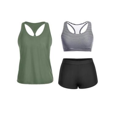 Imagem de Maiô Tankini Yonique de 3 peças para mulheres com shorts XXS Green