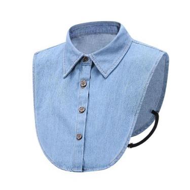 Imagem de Blusa removível azul claro com gola falsa jeans para mulheres - Yiweis