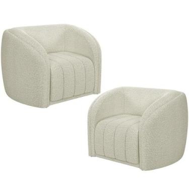 Imagem de Kit 02 Poltronas Decorativa Para Sala De Estar Lazio M03 Bouclê Bege C