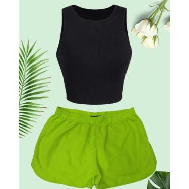 Imagem de Conjunto Feminino Cropped e Shorts Tactel Feminino Moda Praia Tamanho 