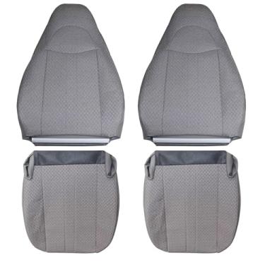 Imagem de NLQR Capas de assento de substituição frontal de ambos os lados, parte inferior e traseira, tecido cinza estanho #93G compatível com Chevy Express GMC Savana Van 2003-2014