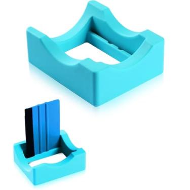 Imagem de Berço de copo de silicone pequeno, suporte de copo antiderrapante, suporte de copo de artesanato com raspador, para criar copos Use para adicionar decalques para copos (Azul)