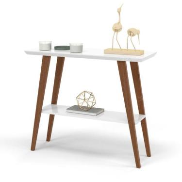 Imagem de Aparador Davi 90x30 Tampo MDF 30mm Branco/Amadeirado - Ofertamo