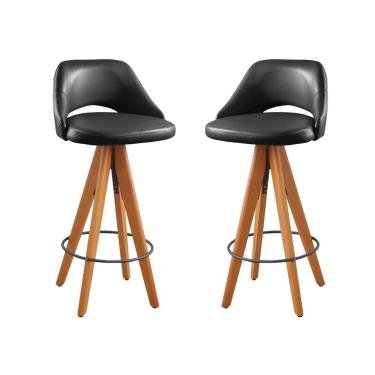 Imagem de Kit 2 Banquetas Giratórias Estofadas com Encosto Nicole Preto/Freijó