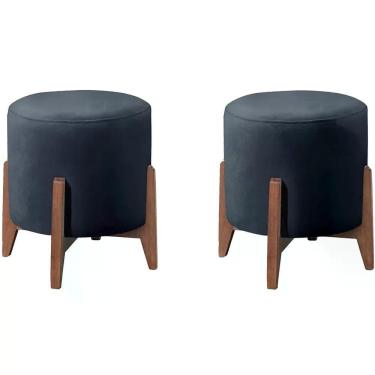Imagem de Kit 2 Puf Puff Para Sala Lhor Veludo Azul Rm Azul