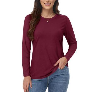 Imagem de Camiseta feminina YUCOLEN de manga comprida, outono de 2024, vinho, al