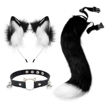 Imagem de hbbhml Furry Animal Cat Fox Tail Faux Fur Wolf Ear Headband Leather Neck Chocker Costume Set for Party Halloween Cosplay