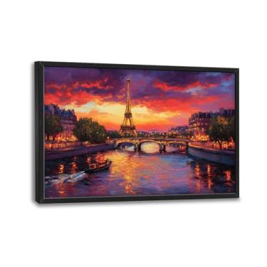 Imagem de Olivine Arte de parede grande de Paris, decoração de parede com imagens da Torre Eiffel, pintura de paisagem urbana francesa, impressões em tela do pôr do sol, arte emoldurada para sala de jantar