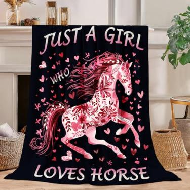 Imagem de Cobertor de cavalo de pelúcia para meninas e mulheres - Just A Girl Who Loves Horses Super Soft Plush Flanela Fleece Roupa de cama para sofá cama decoração de quarto 101 x 127 cm