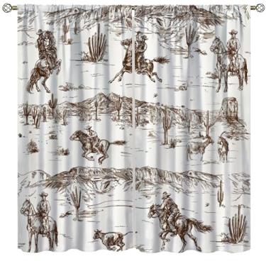 Imagem de Cortinas caubói ocidentais para meninos do Velho Oeste Cowboy Passeio Cavalo Deserto Cacto Fazenda Tema Oeste Americano Marrom Tratamento de Janela para Crianças Quarto de Adolescente Sala de Estar