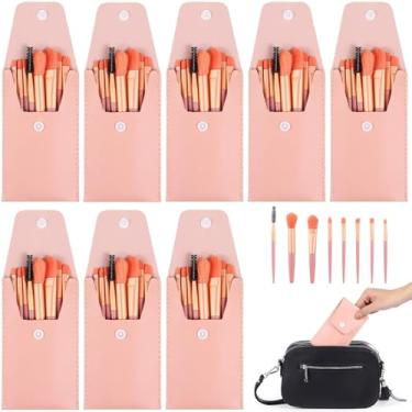 Imagem de Conjunto de pincéis de maquiagem portátil de 8 peças com estojo de couro PU, ideal para base, blush e sombra, fibras sintéticas, presente de dama de honra para casamentos e eventos