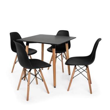 Imagem de Kit Mesa Jantar Eiffel 80x80 Preta + 04 Cadeiras Charles Eames Eiffel 