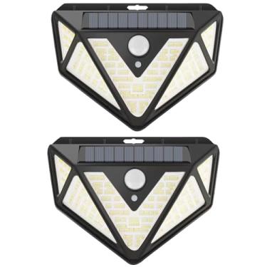 Imagem de 2 peças de luzes solares, 100 luzes LED de sensor de movimento ao ar livre, concha preta abs, bateria embutida com energia solar, à prova d'água, instalação fácil, ideal para iluminação de jardim e