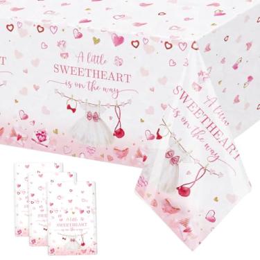 Imagem de MEHOFOND 3 peças de toalha de mesa de plástico rosa para chá de bebê para dia dos namorados, uma pequena capa de mesa descartável, Dia dos Namorados, chá de bebê, decoração de festa para meninas