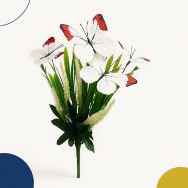 Imagem de Buquê Borboletas Colorida 40cm Floral Artificial Decoração (Branco)