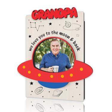 Imagem de Porta-retrato magnético para vovô, mini molduras magnéticas para geladeira e armário, Natal, aniversário, dia dos pais, presente de ação de graças para o avô, nave espacial de madeira - A29