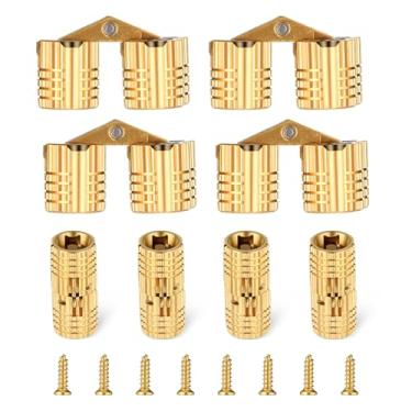 Imagem de 4 peças de dobradiças escondidas de latão de 8 mm com 8 parafusos, ângulo de abertura de 180 graus para caixas de madeira, dobradiças de caixa de joias