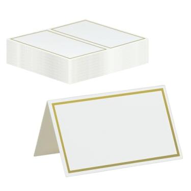 Imagem de Cartões de lugar, cartões de índice em branco, 50 peças, branco, nota em branco, para festa de sítio, jantares, tendas, etiquetas de comida de buffet, configuração de mesa, casamento (branco com borda