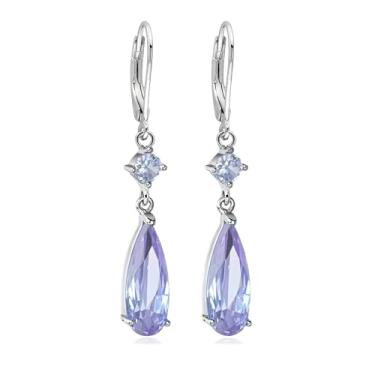 Imagem de Brincos femininos com pingente de gota de zircônia cúbica estilo Leverback moderno banhado a ouro branco 14 K joia hipoalergênica (com caixa de presente), Medium, Zircônia cúbica Metal, Zircônia