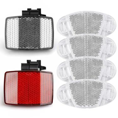 Imagem de VICDUEKG 6 peças de refletores dianteiros e traseiros de bicicleta, kit de refletores de raio de roda de bicicleta, acessórios de refletores de aviso de segurança de mountain bike para guidão e selim