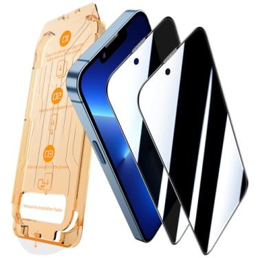 Imagem de Pacote com 2 películas protetoras de privacidade JEHOO [kit de alinhamento automático] para iPhone 13 Pro Max/iPhone 14 Plus, vidro temperado, remoção automática de poeira anti-espião de 28°