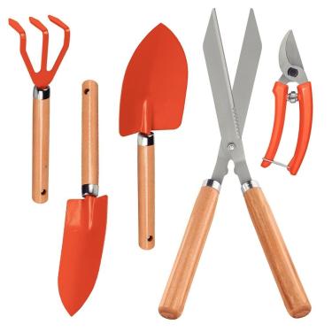 Imagem de Kit Jardinagem Tesouras de Poda, Pazinhas e Ancinho 5 Peças