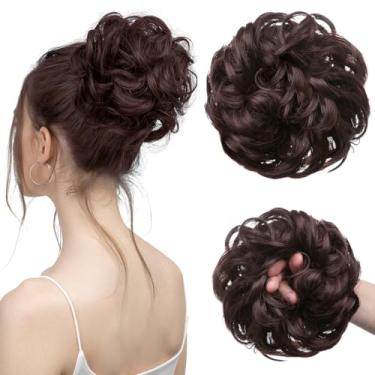 Imagem de Pedaços de cabelo bagunçados para coque de cabelo ondulado cacheado sintético rabo-de-cavalo falso para mulheres marrom chocolate