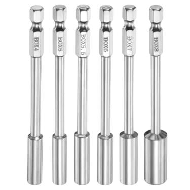 Imagem de HARFINGTON 6 peças de broca de chave de porca 4-8 mm soquete métrico 1/10.2 cm haste sextavada 3,94" (100 mm) soquete de 6 pontos de mudança rápida CR-V conjuntos de parafusos de aço para furadeira