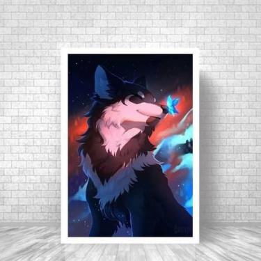 Imagem de Quadro Decorativo Lobo Com Borboleta 45X34Cm - Quadros On-Line