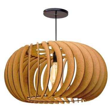 Imagem de Pendente Elíptica Mdf Madeira Lustre 48Cm Luminária Sala