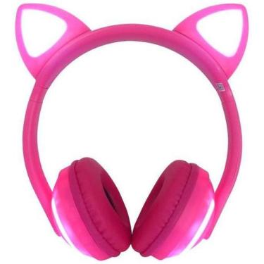 Imagem de Fone Sem Fio Orelha De Gato Bluetooth Com Led 7 Cores Rosa - Xtrad