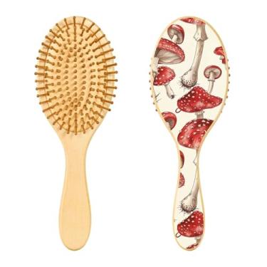 Imagem de SEHANY Escova de cabelo de madeira Forest Mushroom para mulheres e homens, escovas de cabelo de cabeça redonda, escova de cabelo para massagem do couro cabeludo suave e desembaraçadora para todos os