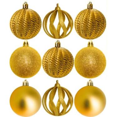 Imagem de Kit 9 Enfeites De Natal Para Arvore Bolas Decoracao 6cm Vermelho Dourado Glitter Texturizado Adequado Para Salas De Estar, Quartos, Jardins E EspaçOs Exteriores(Kit 9 Dourado Lis)