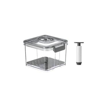 Imagem de Pote Hermético com Bomba de Vácuo, Plástico, Cinza, 1,5 Litros, 15 × 15 × 12 cm, Sistema de Vedação a Vácuo, Tampa com Trava Lateral