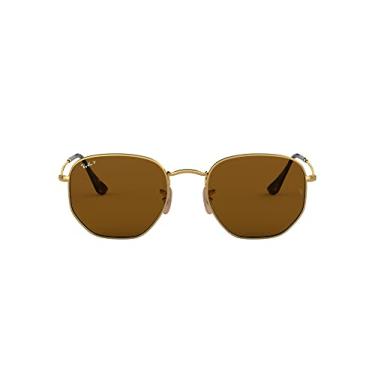 Imagem de Óculos de sol Ray-Ban RB3548N com lente plana hexagonal, dourado/polarizado B-15 marrom, 51 mm
