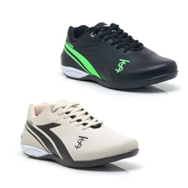 Imagem de 2 Pares Chuteira Futsal Masculina Leve Confortável Resistente Linha Premium (Bege E Preto/Verde, BR, Adulto, Numérico, 41)